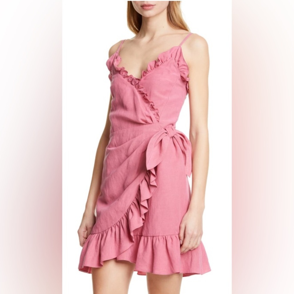 Rebecca Taylor Ruffle Wrap Dress in Rose Pink